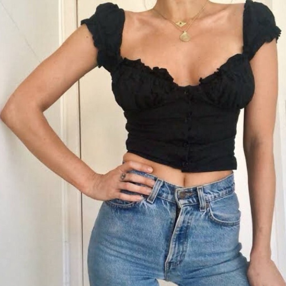 With Jean Remi Black Ruffled Women's Top